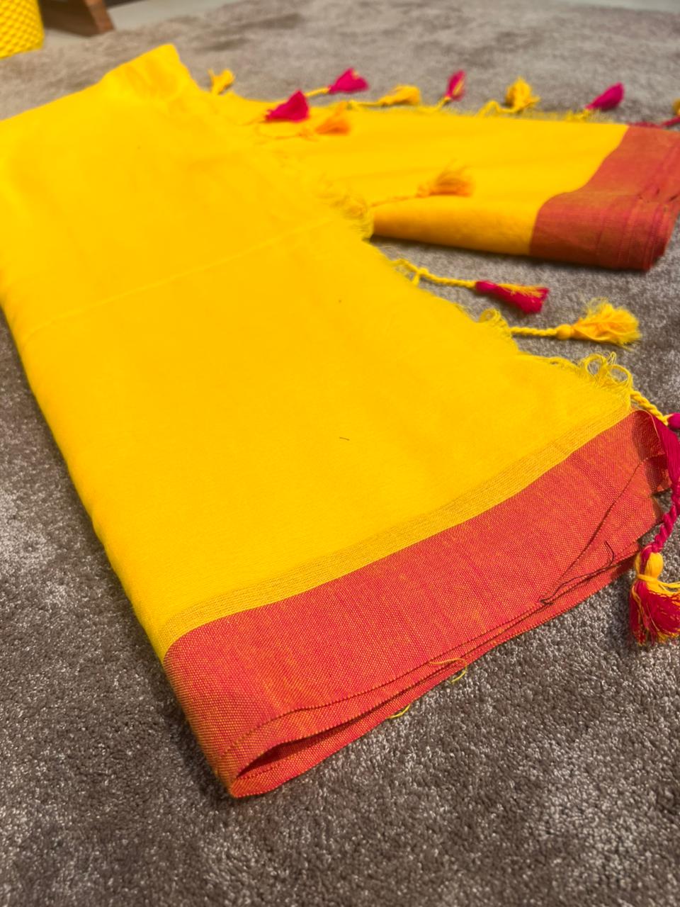 Beautiful Yellow Color Cotton Saree