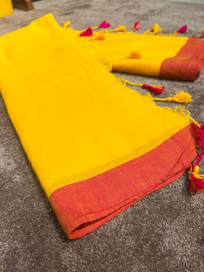 Beautiful Yellow Color Cotton Saree
