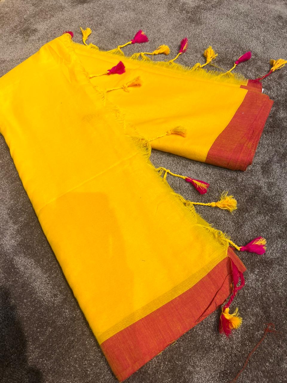 Beautiful Yellow Color Cotton Saree