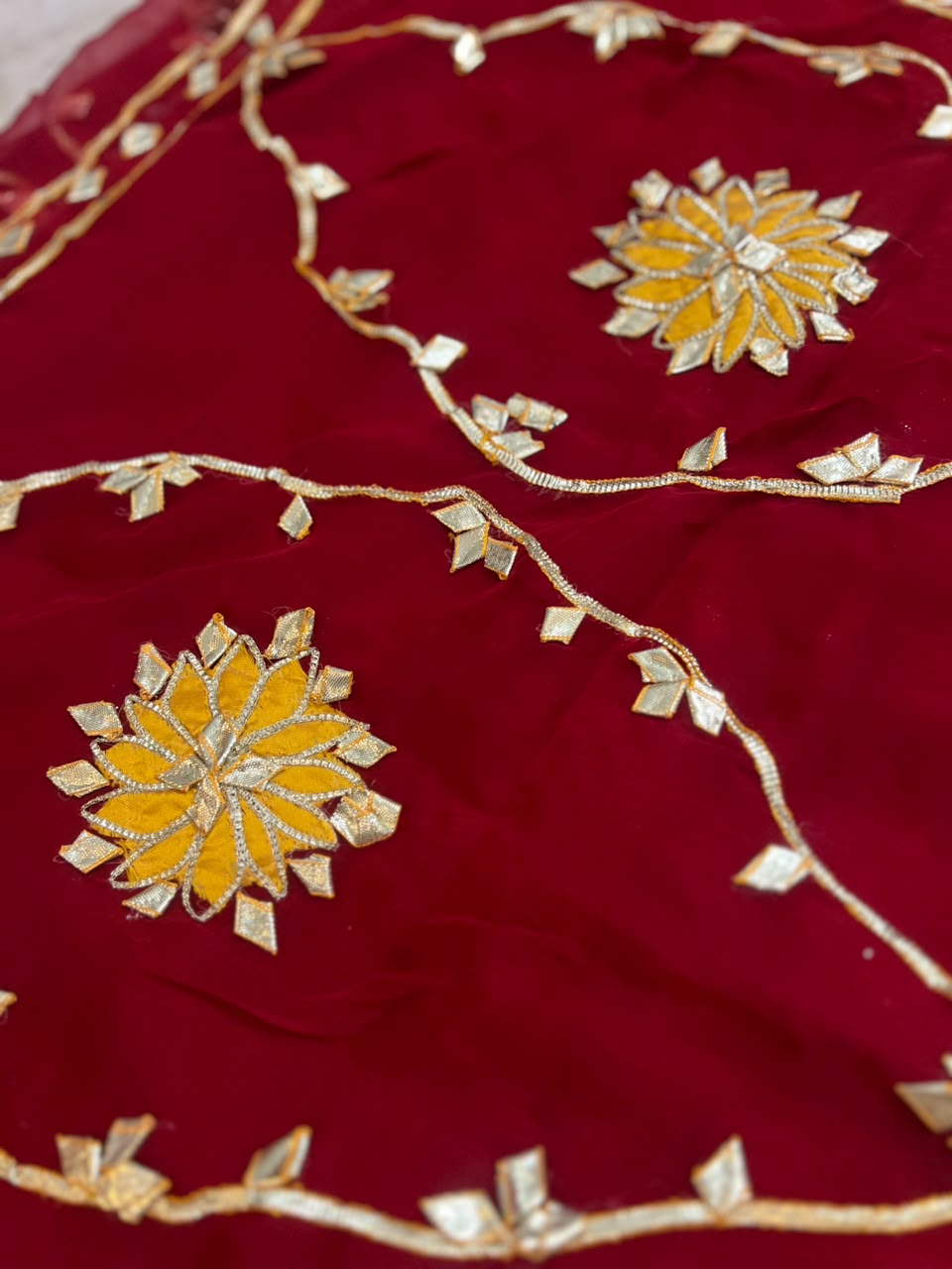 Beautiful Pure Chiffon Gota Zaal Red Saree with Designer Blouse Piece