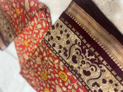 Beautiful Pure Malmal Red and Wine Combination Saree with Thread Zari Work