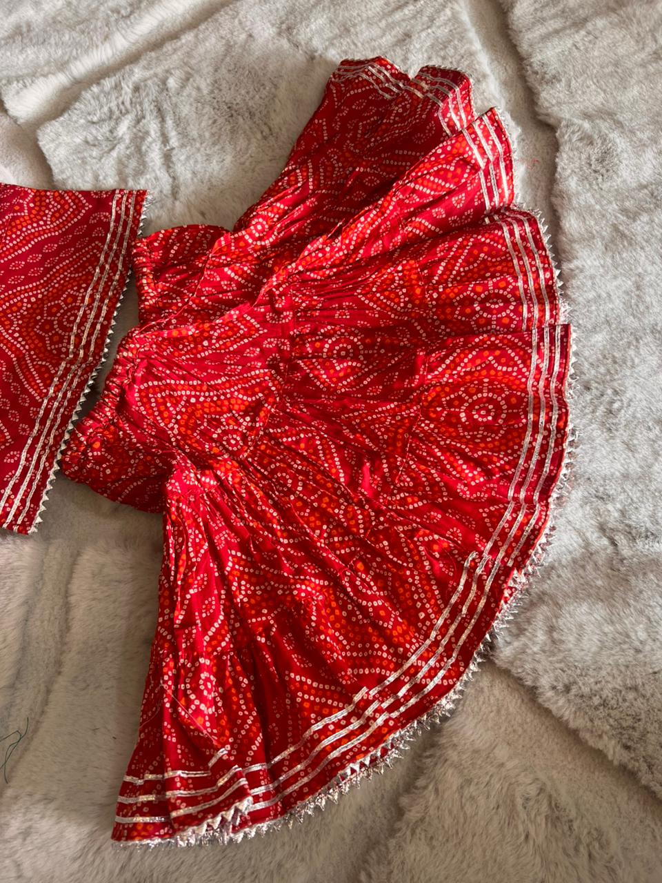 Red Bandhini Co-Ord Set (9-12 Months)