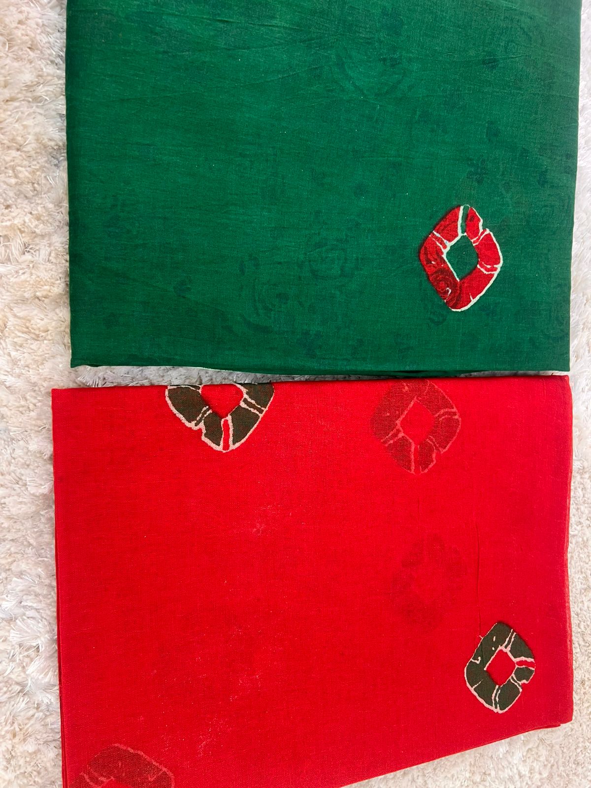 Red and Green Cotton Poshak (Unstitched)