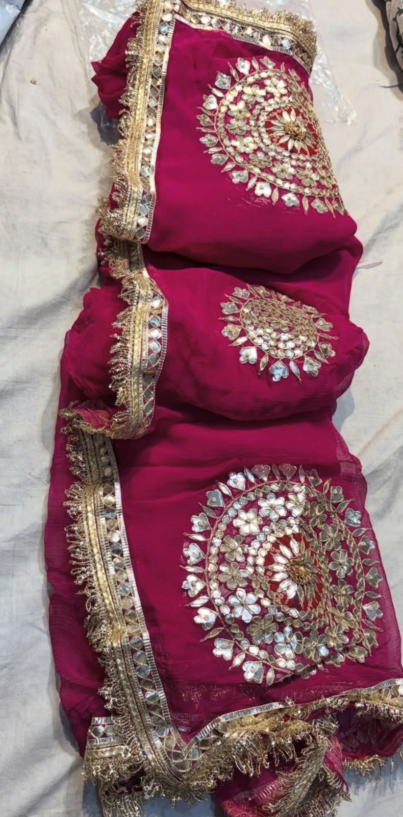 Soft Chiffon Magenta Pink Thali Designer Saree with Same Work & Fabric Blouse
