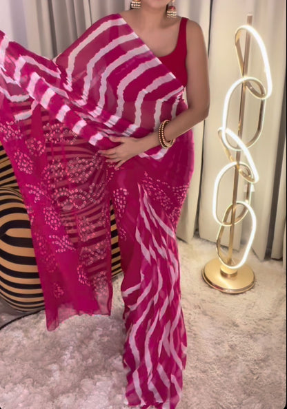 Pink Chiffon Bandhini-Lahariya Saree