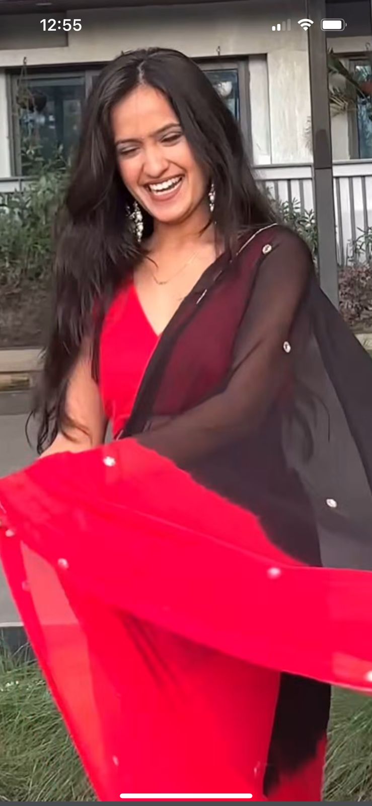 Red and Black Shaded Soft Chiffon Boota Work Saree with Same Fabric Blouse Piece