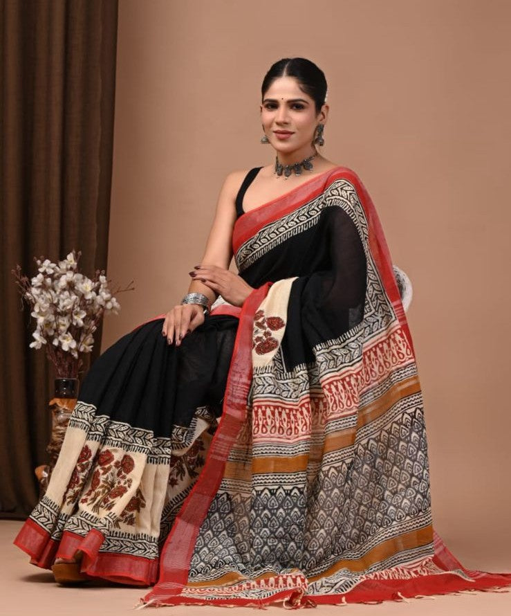 Beautiful Designer Linen Cotton Saree