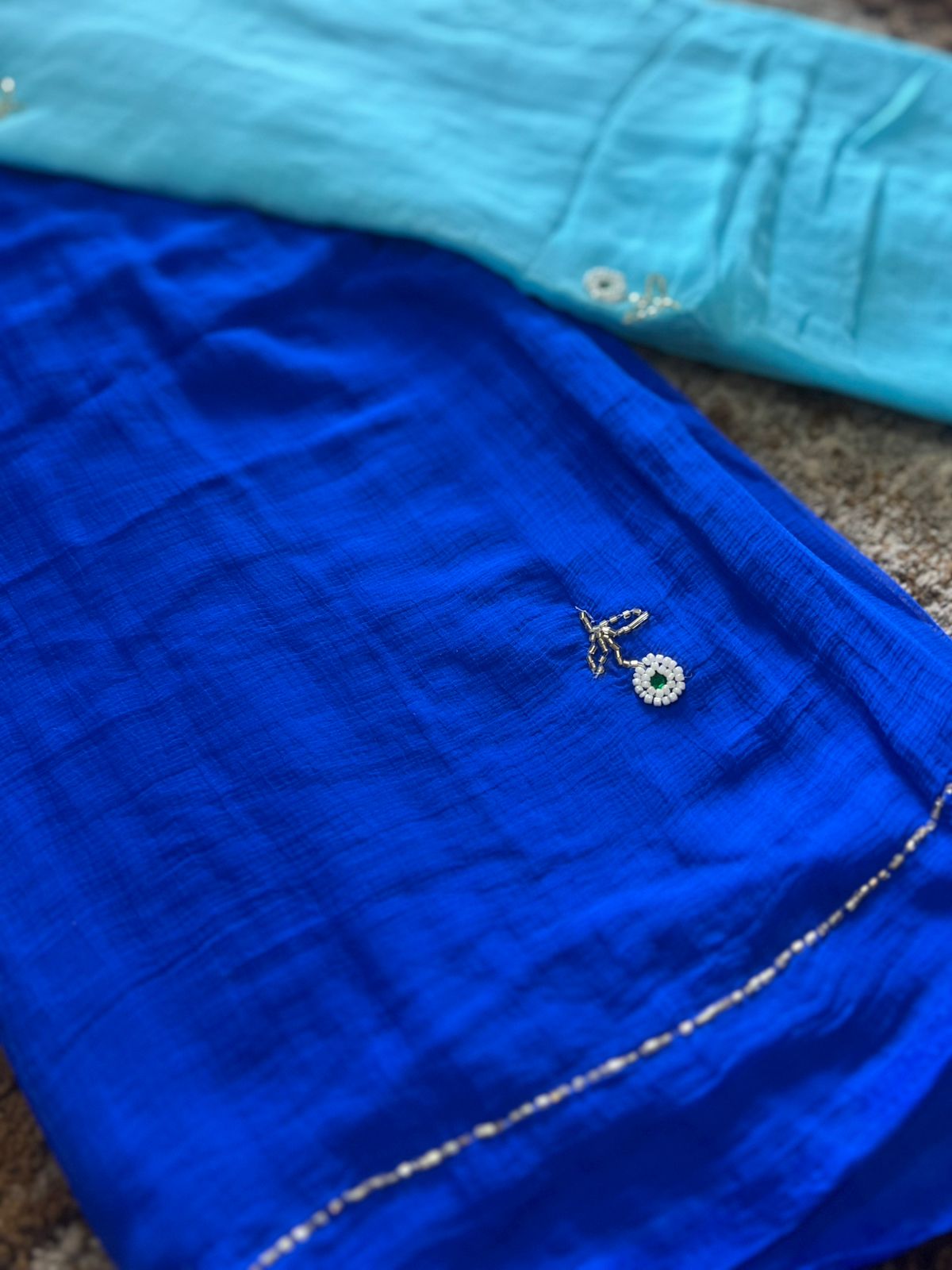 Blue Shaded Chiffon Saree with Flower Booti Work