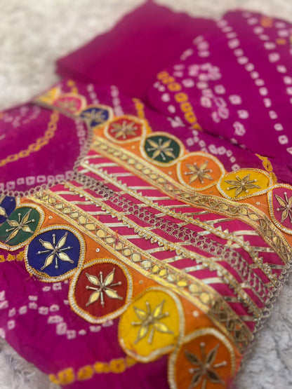 Beautiful Designer Handcrafted Bandhini Suit (Unstitched)