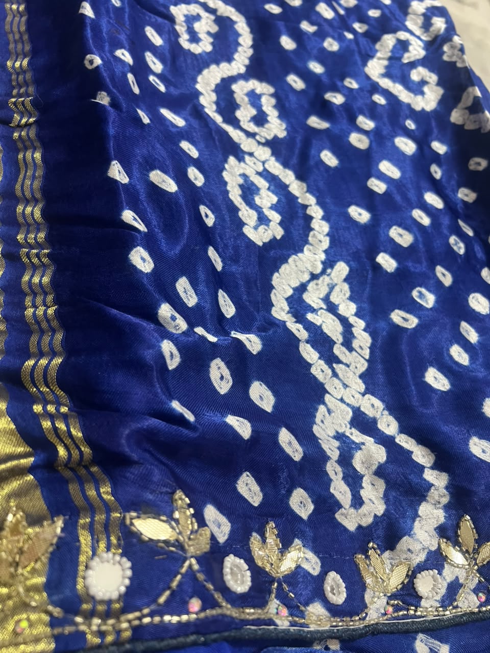 Pure Gajji Modal Silk Saree with Hand Bandhini and Hand Gota Work Saree with Same Fabric & Work Blouse Piece