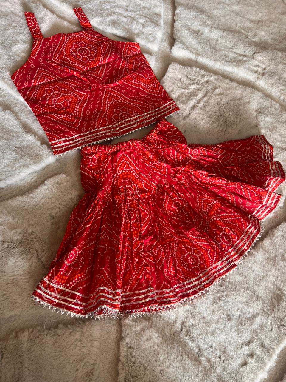 Red Bandhini Co-Ord Set (9-12 Months)