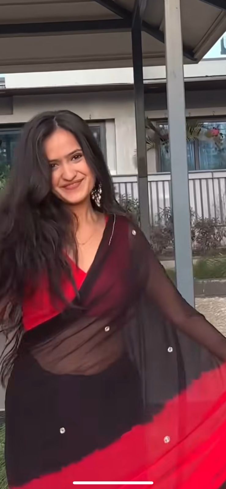 Red and Black Shaded Soft Chiffon Boota Work Saree with Same Fabric Blouse Piece