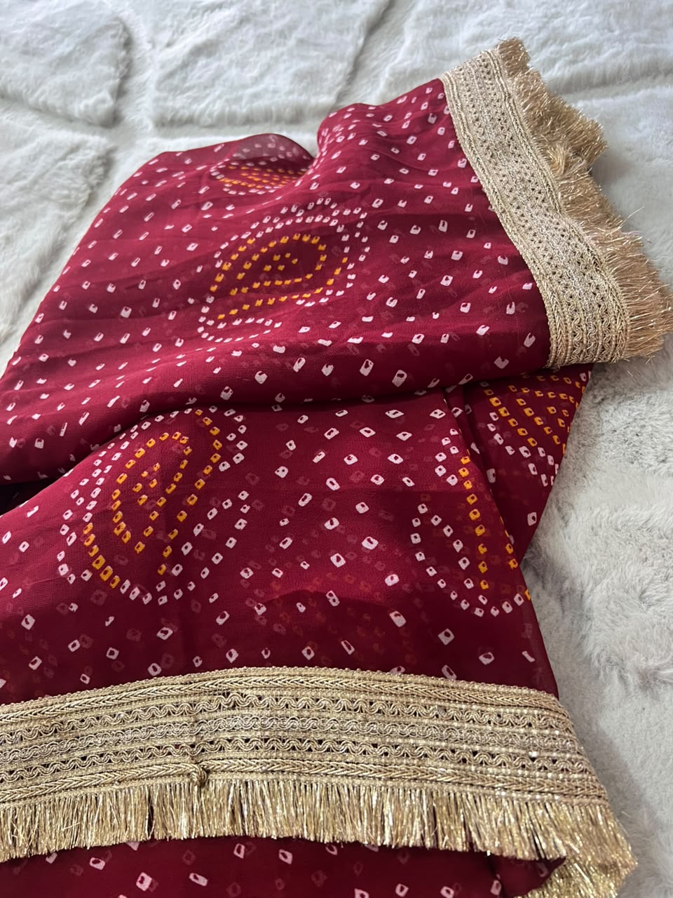 Beautiful Maroon Color Karva Chauth Special Bandhini Saree