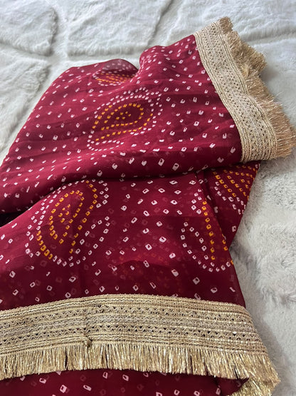 Beautiful Maroon Color Karva Chauth Special Bandhini Saree