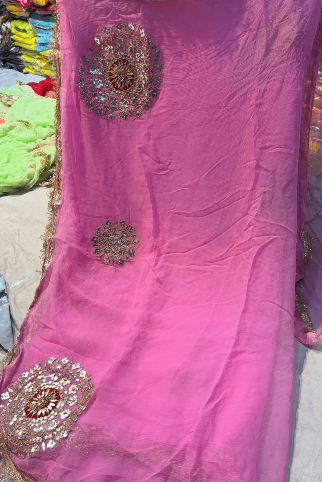 Soft Chiffon Pink Thali Designer Saree with Same Work & Fabric Blouse