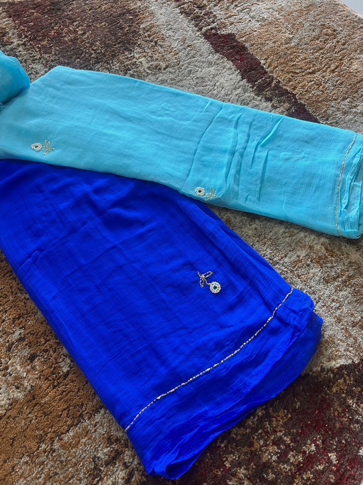 Blue Shaded Chiffon Saree with Flower Booti Work