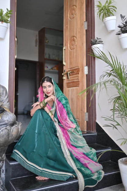 Tissue Silk Designer Green Poshak