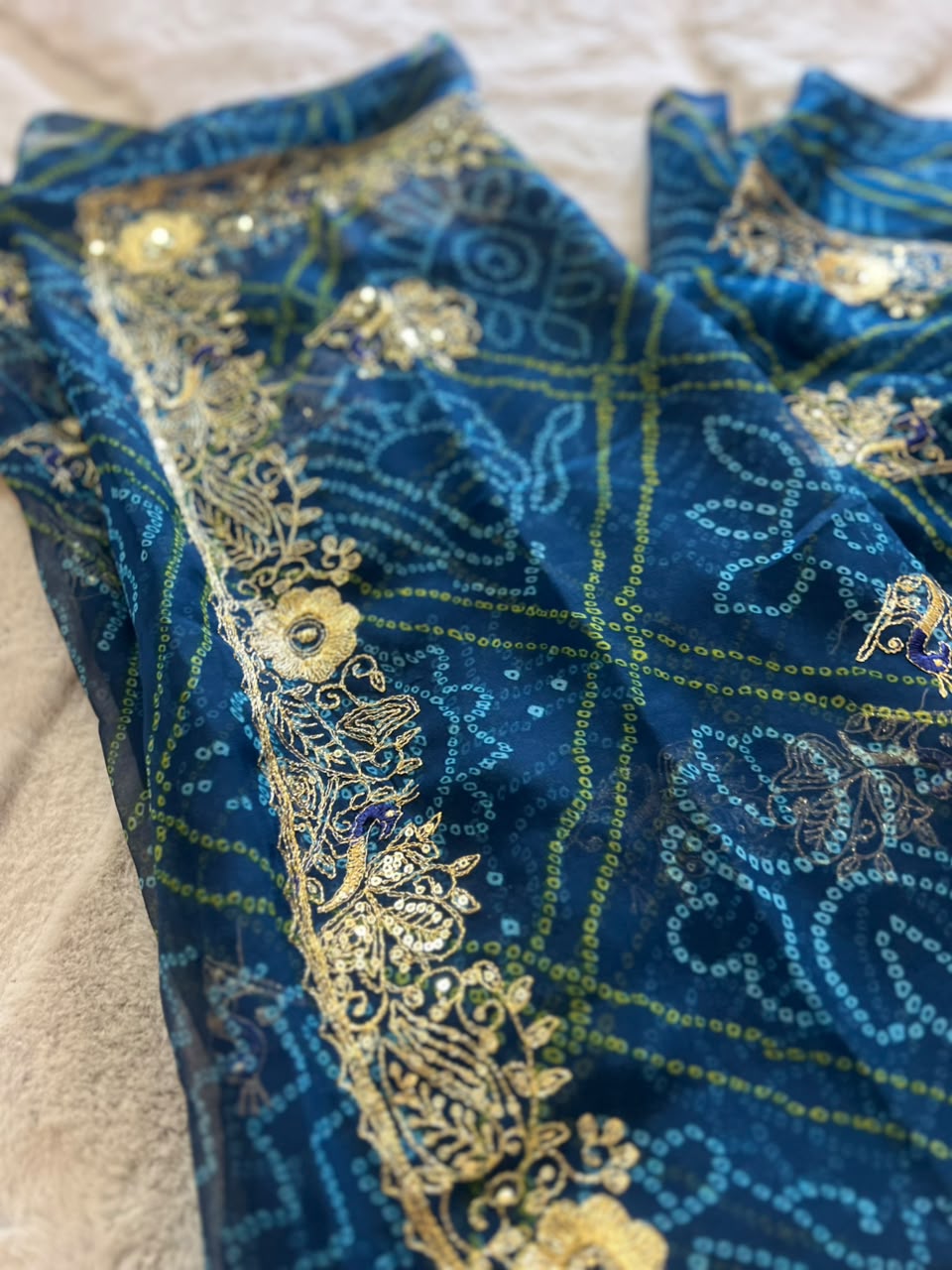 Beautiful Soft Chiffon Bandhini Saree with Lovely Kasida Work
