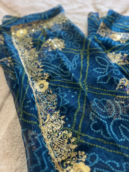 Beautiful Soft Chiffon Bandhini Saree with Lovely Kasida Work