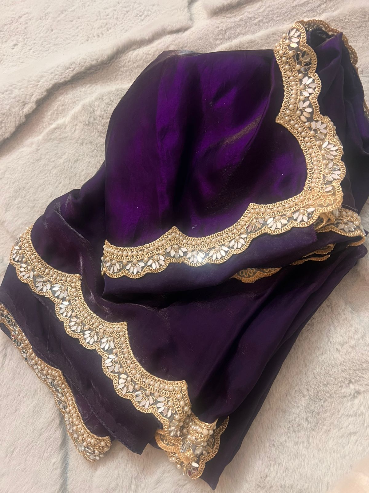 Purple Fendy Tissue Silk Designer Sari with Fendy Tissue Silk Designer Kaanchli Blouse