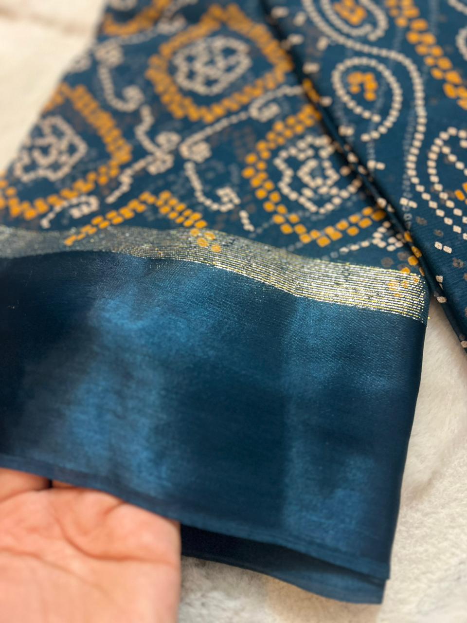 Pure Gerogette Bandhini Saree with Satin Border and Same Blouse Piece