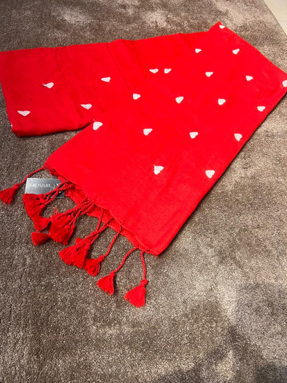 Beautiful Red Color Saree with Heart Shape Thread Work