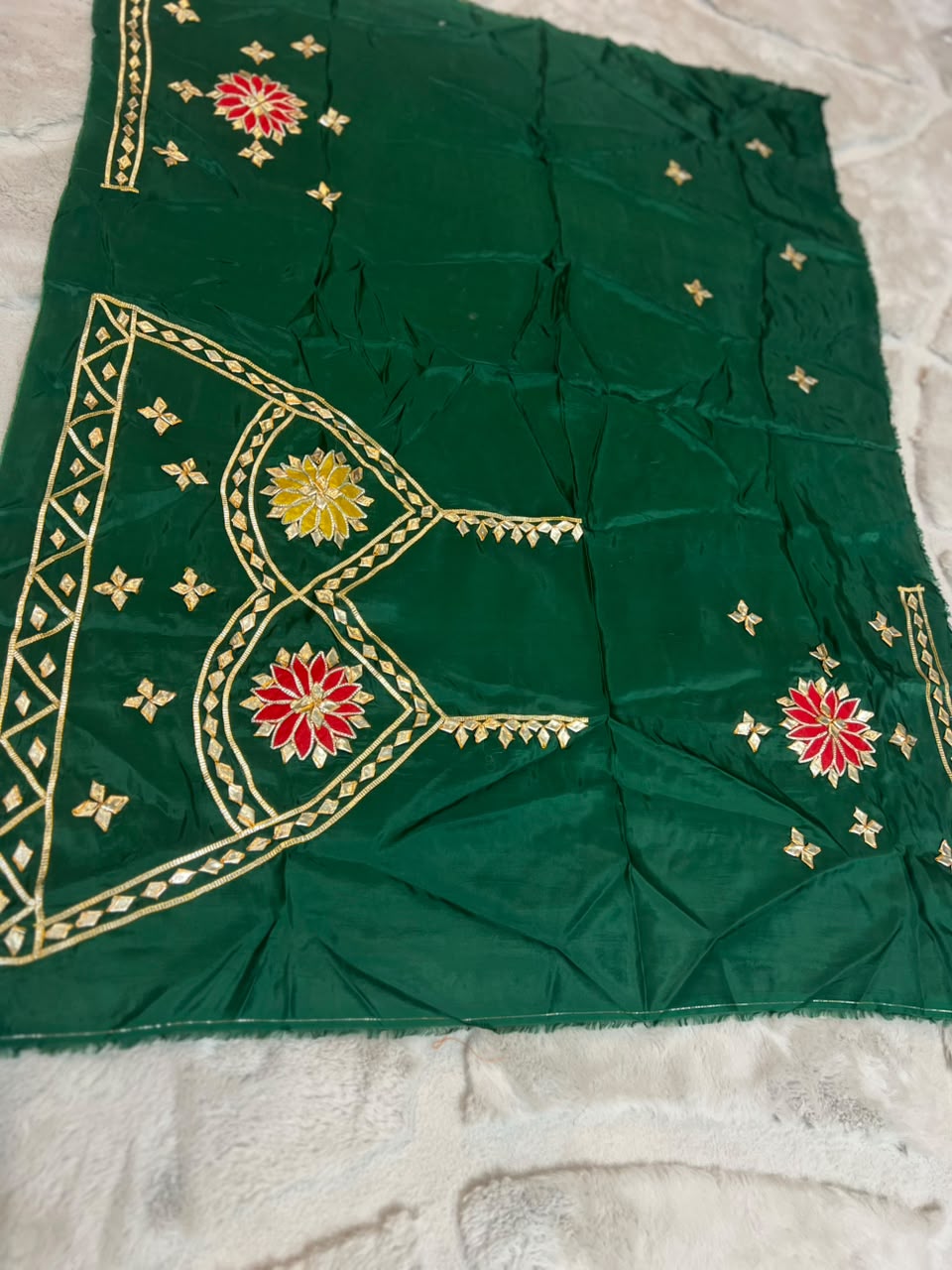 Beautiful Pure Chiffon Gota Zaal Green Saree with Designer Blouse Piece