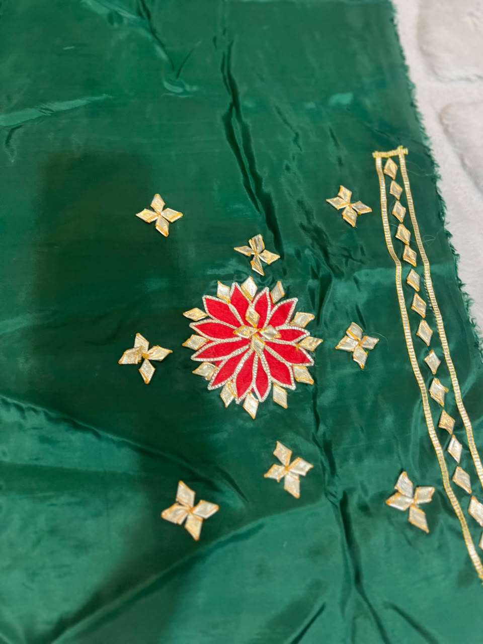 Beautiful Pure Chiffon Gota Zaal Green Saree with Designer Blouse Piece