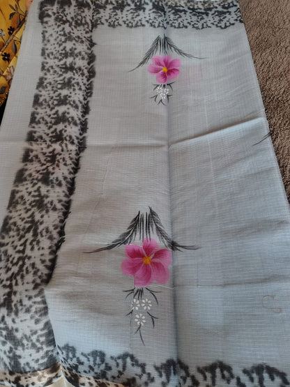 Beautiful Flower Design Kota Doriya Saree with Blouse Piece