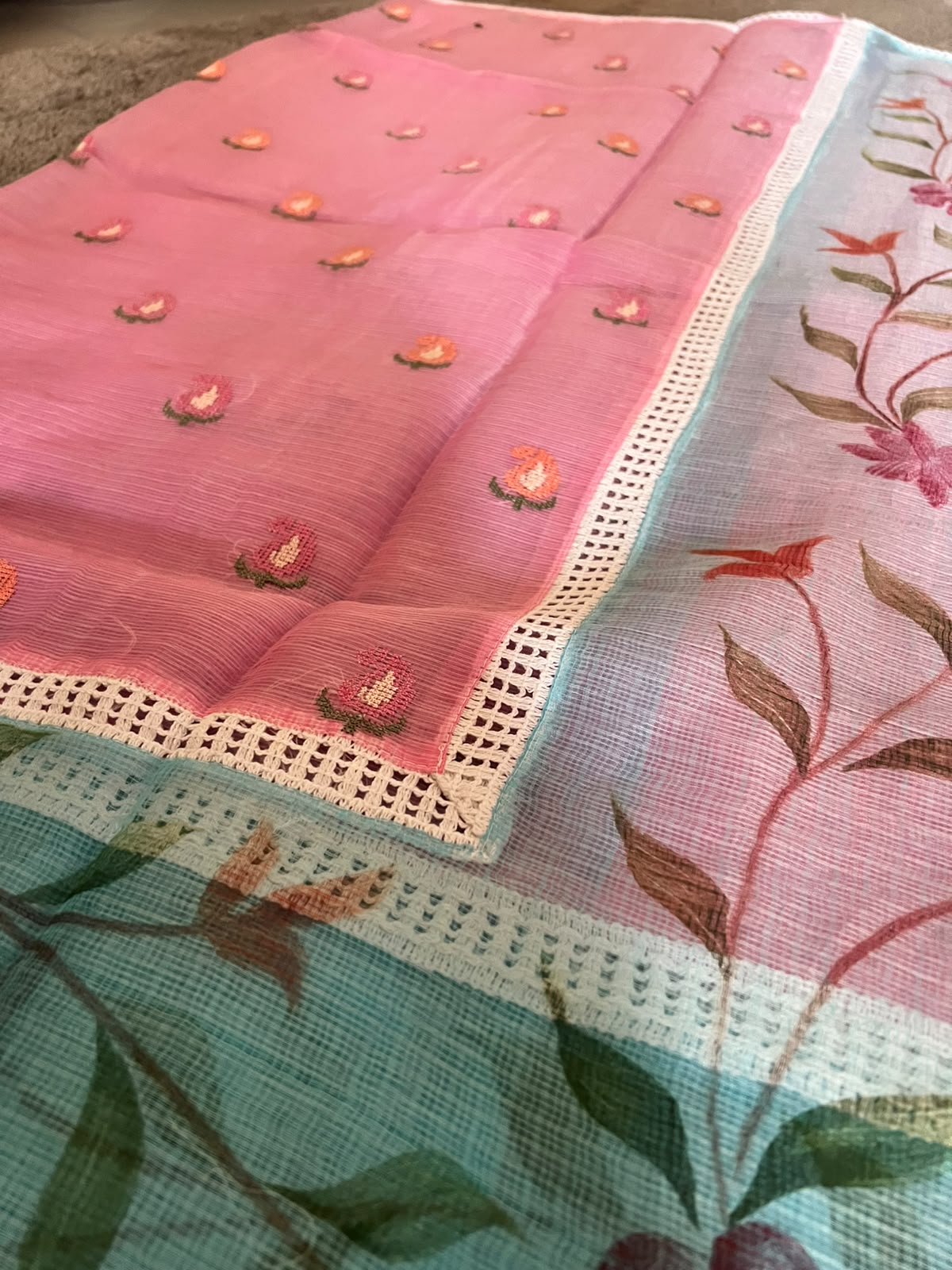 Beautiful Kota Doriya Saree with Thread Work and Blouse Piece