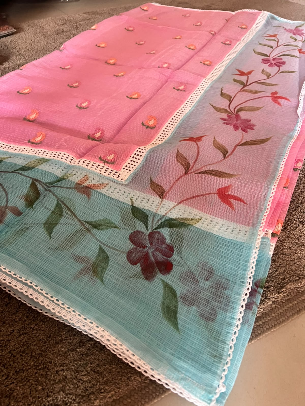 Beautiful Kota Doriya Saree with Thread Work and Blouse Piece