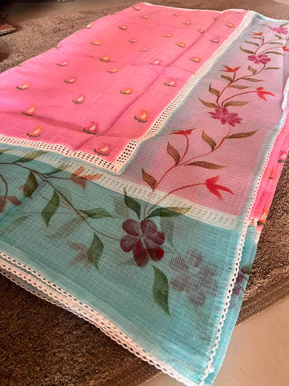 Beautiful Kota Doriya Saree with Thread Work and Blouse Piece