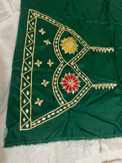 Beautiful Pure Chiffon Gota Zaal Green Saree with Designer Blouse Piece