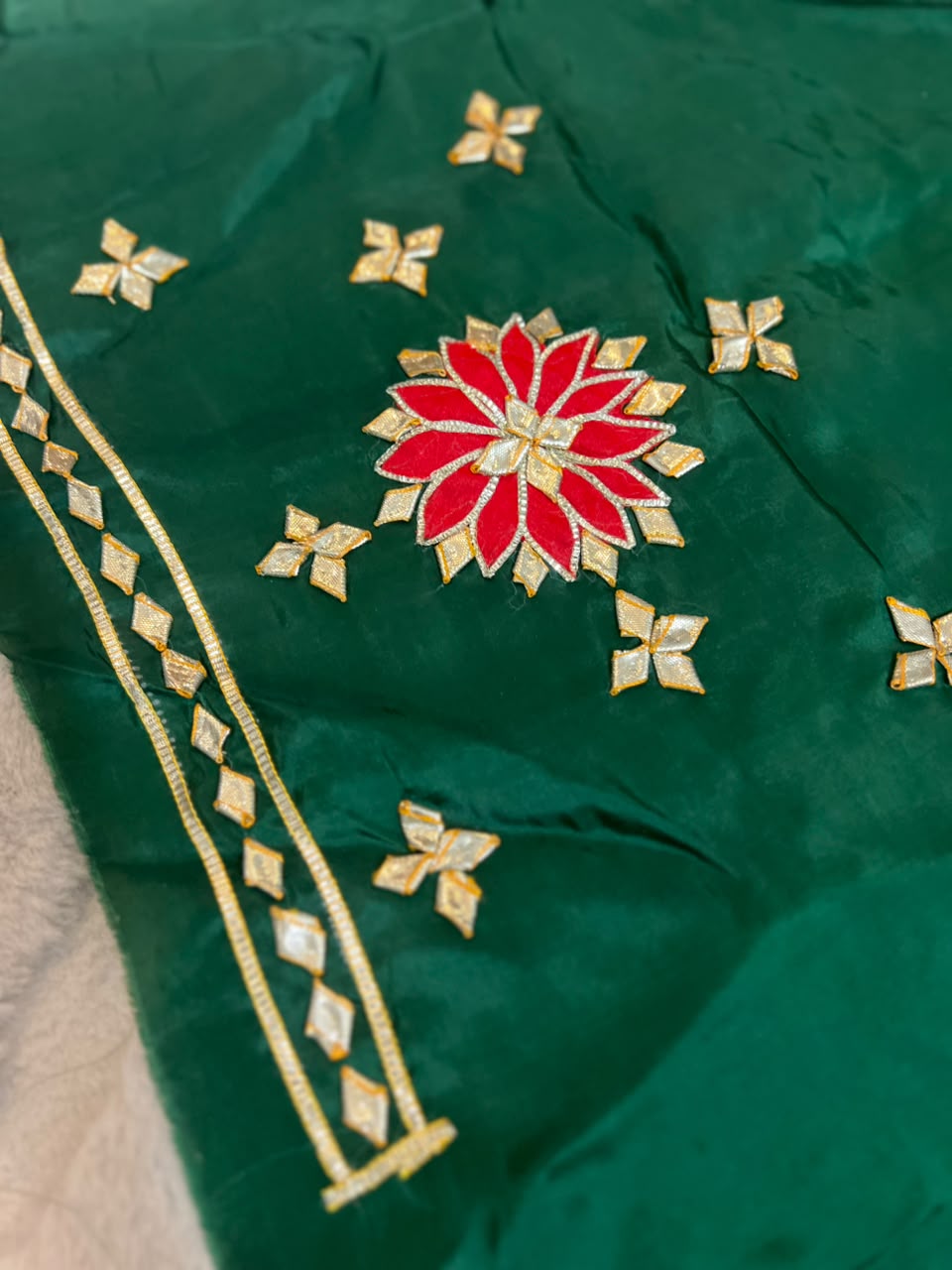 Beautiful Pure Chiffon Gota Zaal Green Saree with Designer Blouse Piece