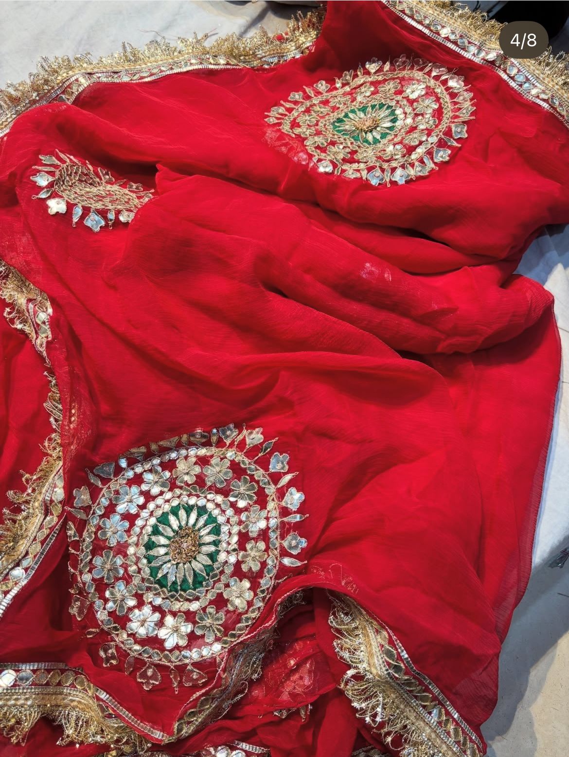 Soft Chiffon Red Thali Designer Saree with Same Work & Fabric Blouse