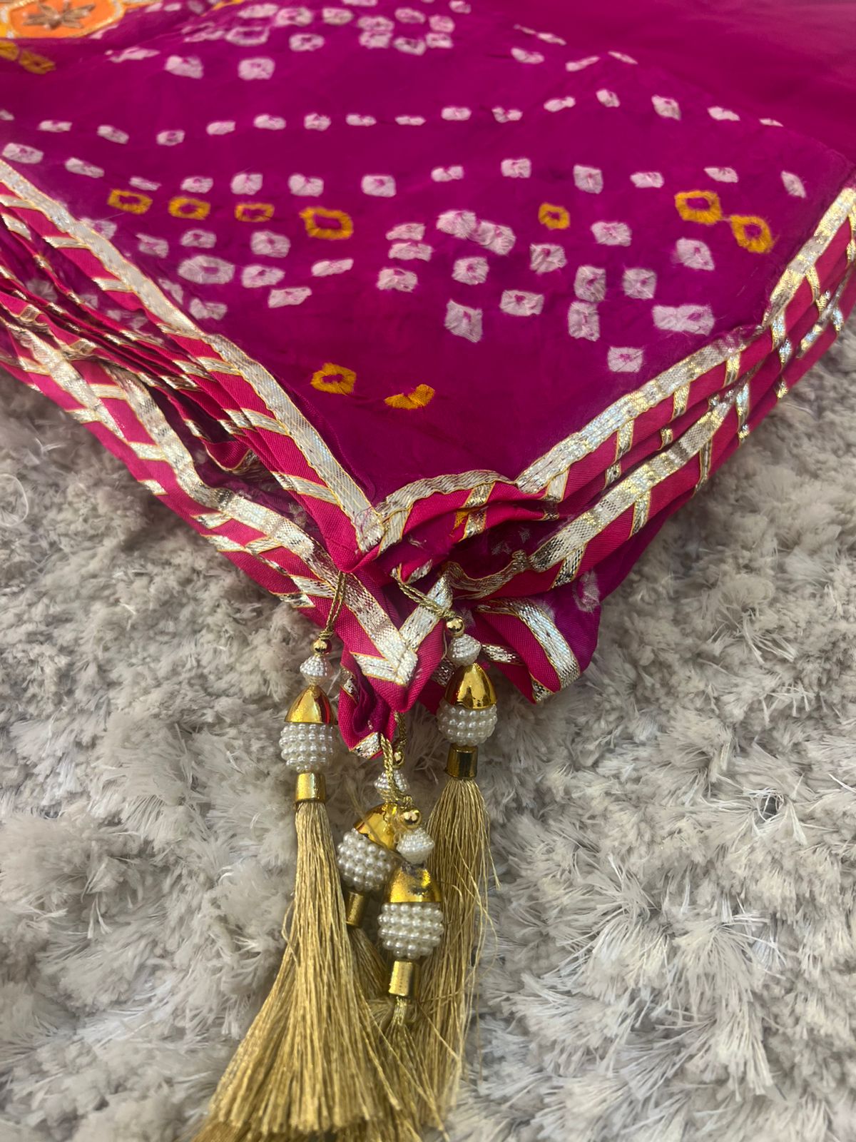 Beautiful Designer Handcrafted Bandhini Suit (Unstitched)