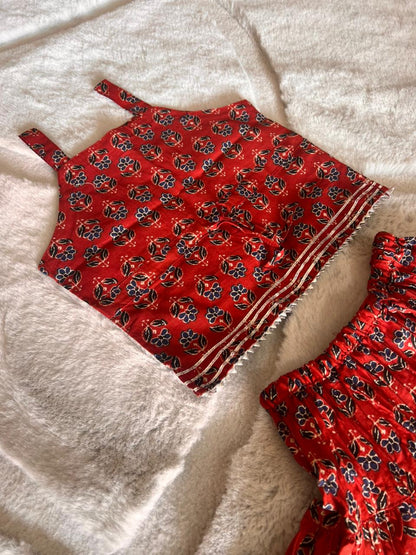 Maroon-Red Printed Co-Ord Set (9-12 Months)