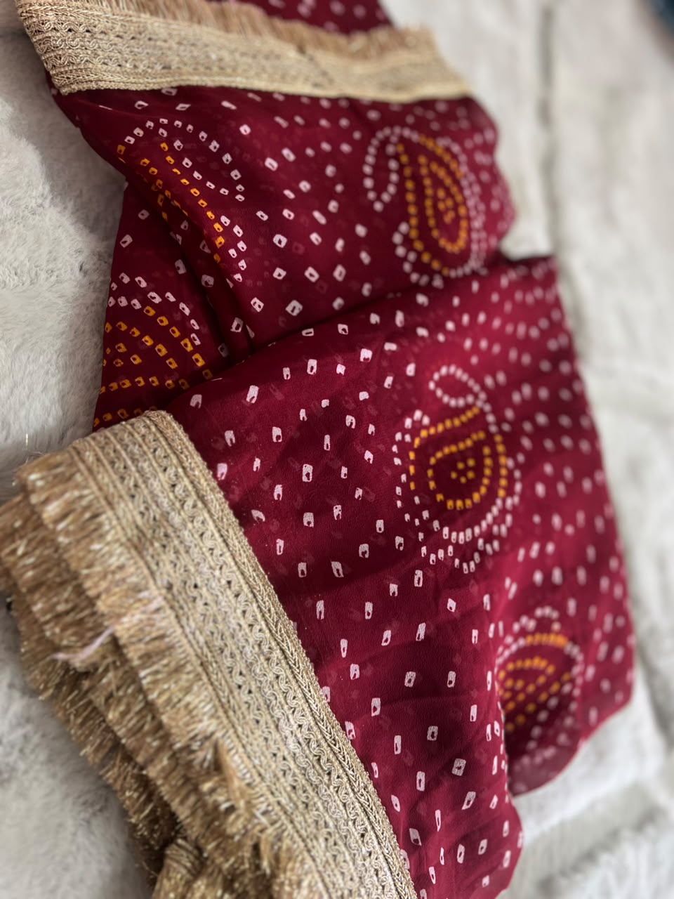 Beautiful Maroon Color Karva Chauth Special Bandhini Saree