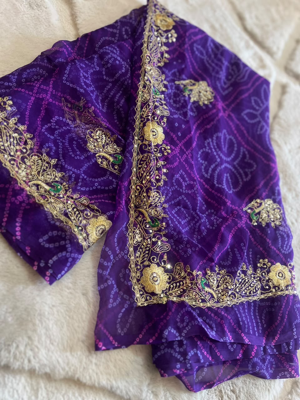 Beautiful Soft Chiffon Bandhini Saree with Lovely Kasida Work