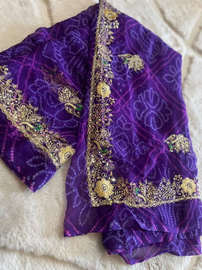 Beautiful Soft Chiffon Bandhini Saree with Lovely Kasida Work