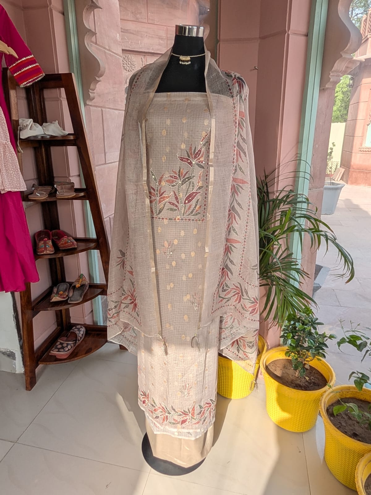 Kota Doriya Suit with Thread work (Unstitched)