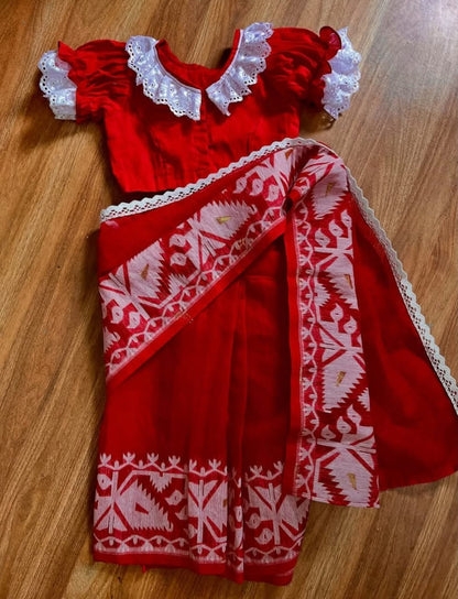 Beautiful Red Saree with Ready Blouse (3-7 Years)