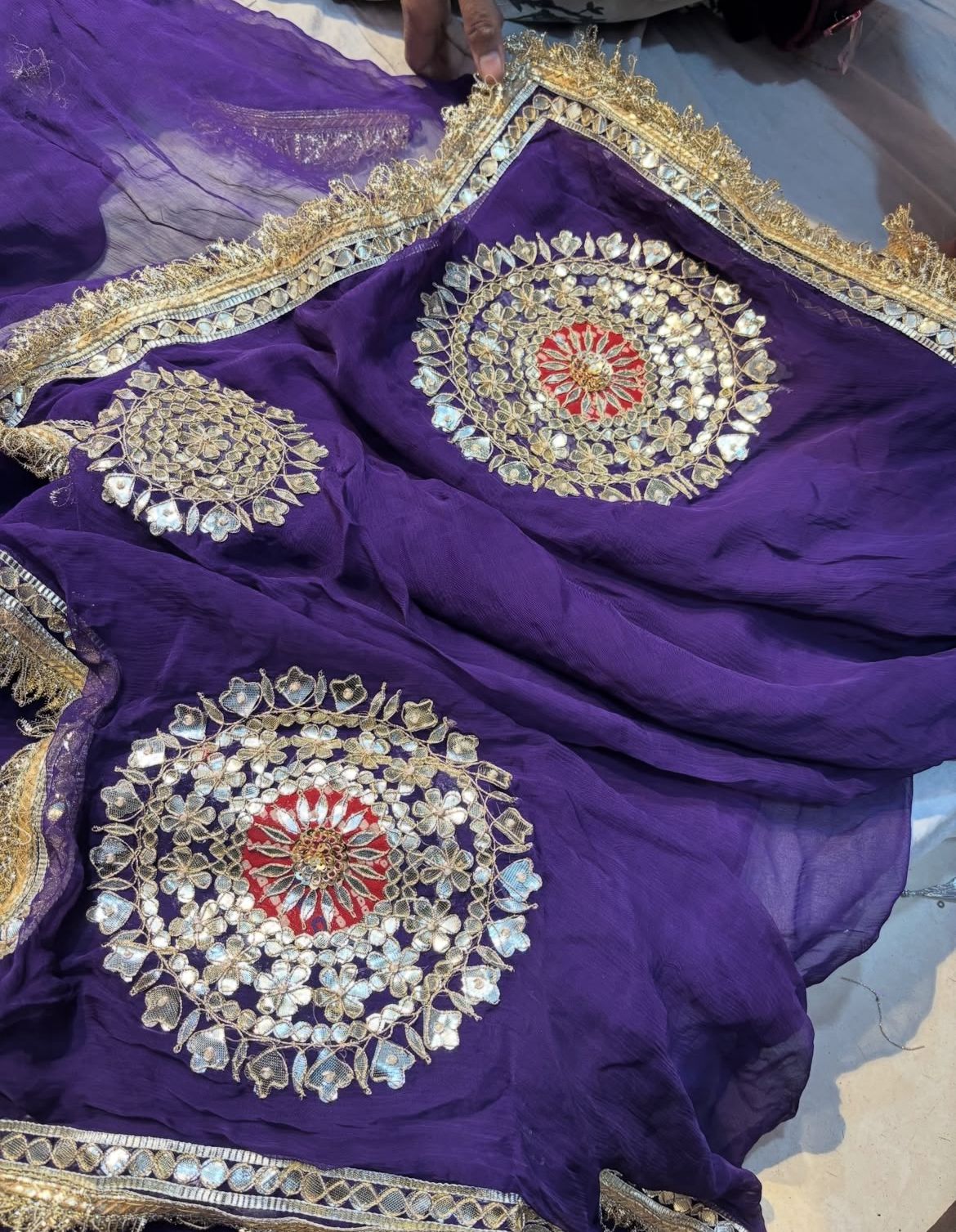 Soft Chiffon Purple Thali Designer Saree with Same Work & Fabric Blouse