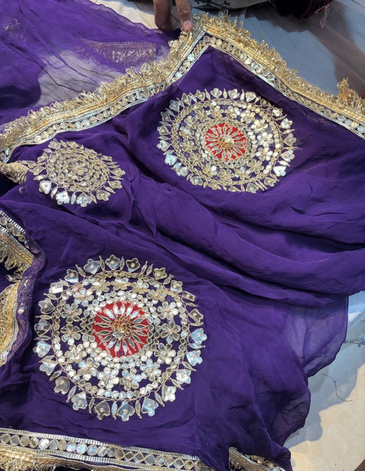 Soft Chiffon Purple Thali Designer Saree with Same Work & Fabric Blouse