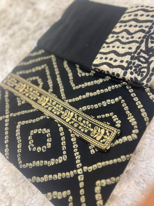 Beautiful Bandini Print Designer Suit with Lovely Malmal Dupatta (Unstitched)