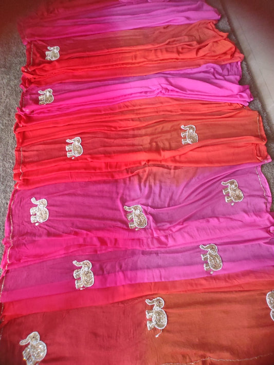 Beautiful Shaded Elephant Design Chiffon Saree with Blouse Piece