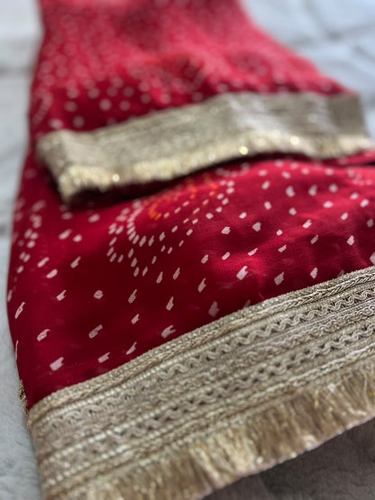 Beautiful Maroon Color Karva Chauth Special Bandhini Saree