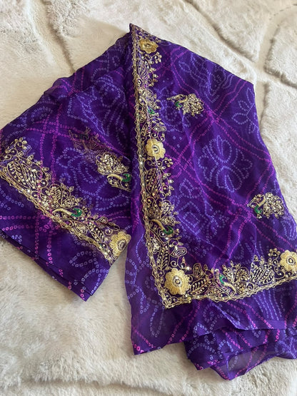 Beautiful Soft Chiffon Bandhini Saree with Lovely Kasida Work