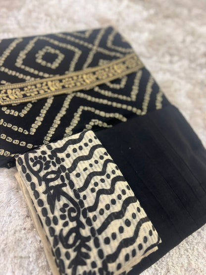Beautiful Bandini Print Designer Suit with Lovely Malmal Dupatta (Unstitched)