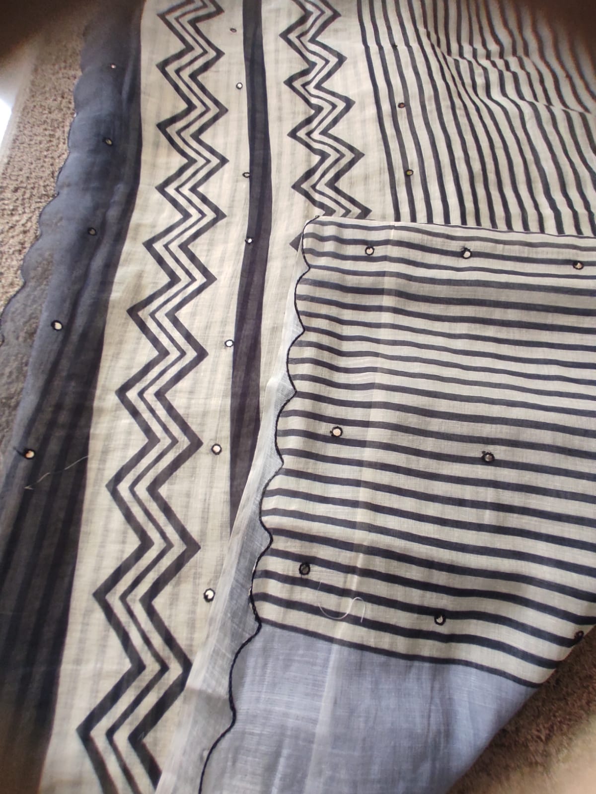 Beaitiful Cotton Saree with Cut Work Border and Mirror Work All Over Saree with Blouse Piece